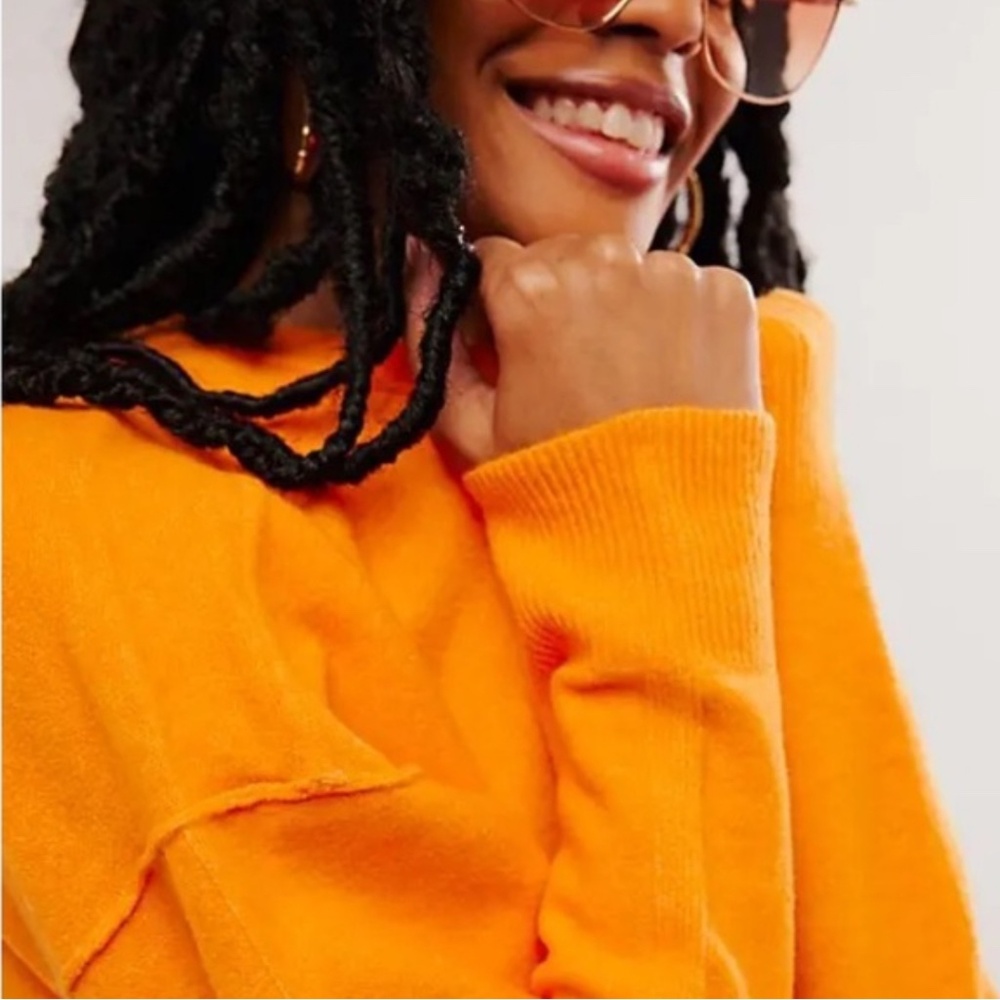Luna Pullover Sz L Bright Marigold Free People NWOT Oversized - Picture 2 of 6